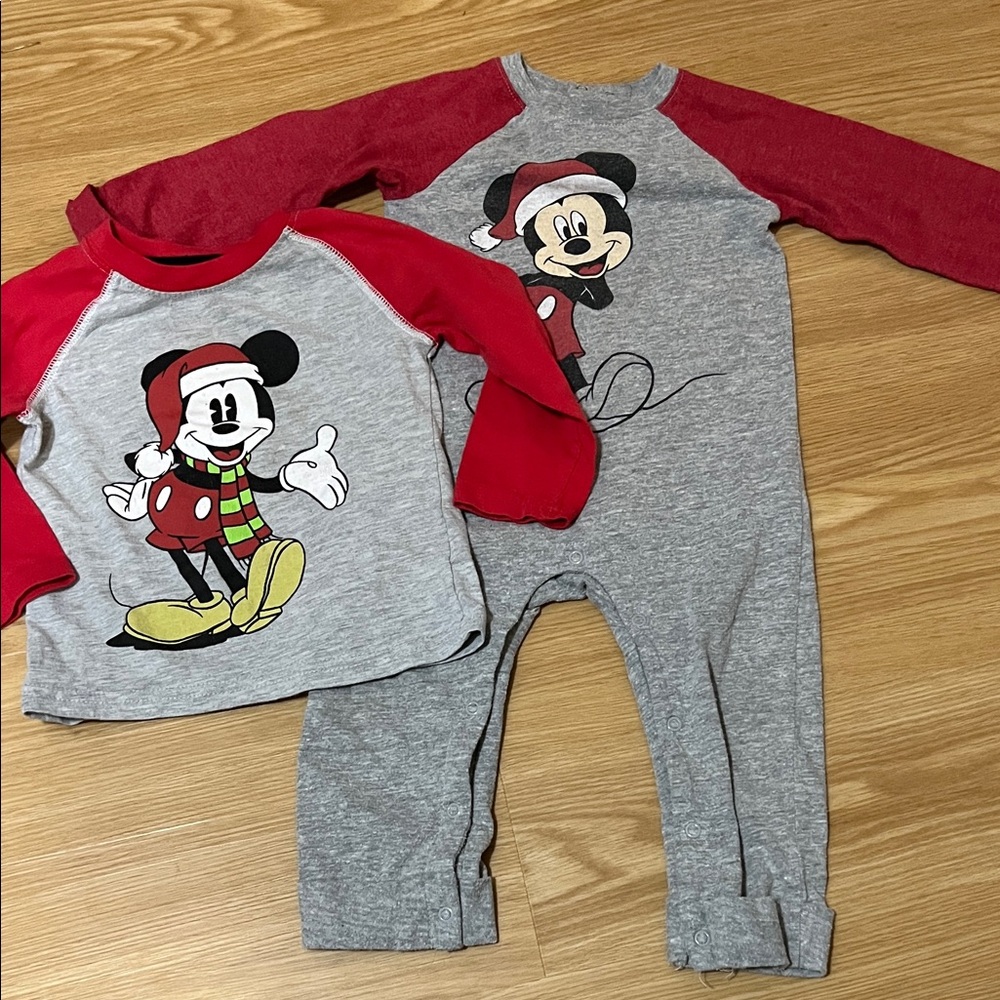Disney Mickey Mouse Christmas Bundle Long Sleeve‎ Shirt & Onesie 18M